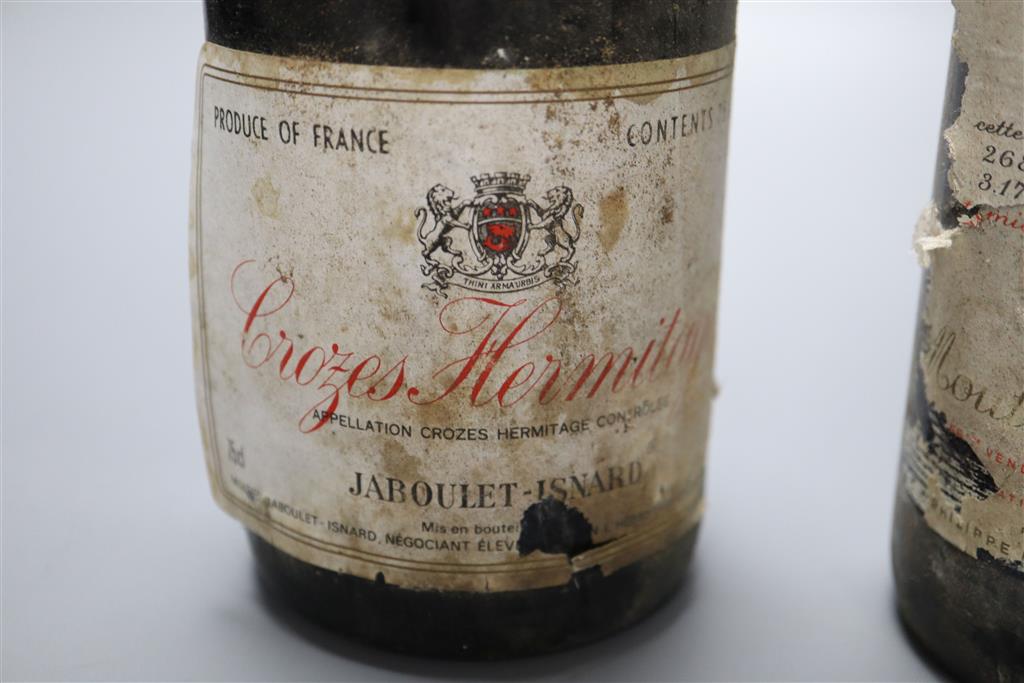 A bottle of Chateau Mouton Rothschild Pauillac 1978 and a bottle of Crozes Hermitage 1979
